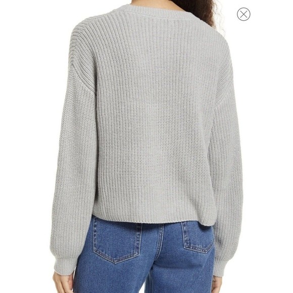 BP Cleo Sweater Women's Size S Grey Heather Chunky Rib Knit Cotton Crop Crewneck - Picture 12 of 12